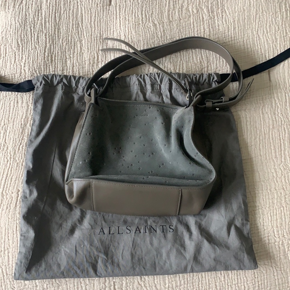 Allsaints Slouchy Suede and Leather Crossbody Bag